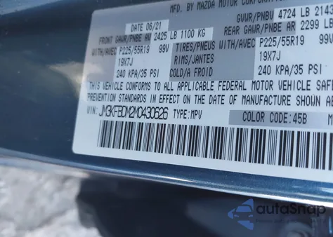 2021 Mazda Cx-5 Grand Touring z USA, uszkodzony, nr VIN JM3KFBDM2M0430626